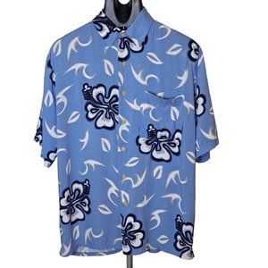 Vintage Hana Bay Tropical Shirt Cornflower Blue Large Abstract Floral Mens Sz M